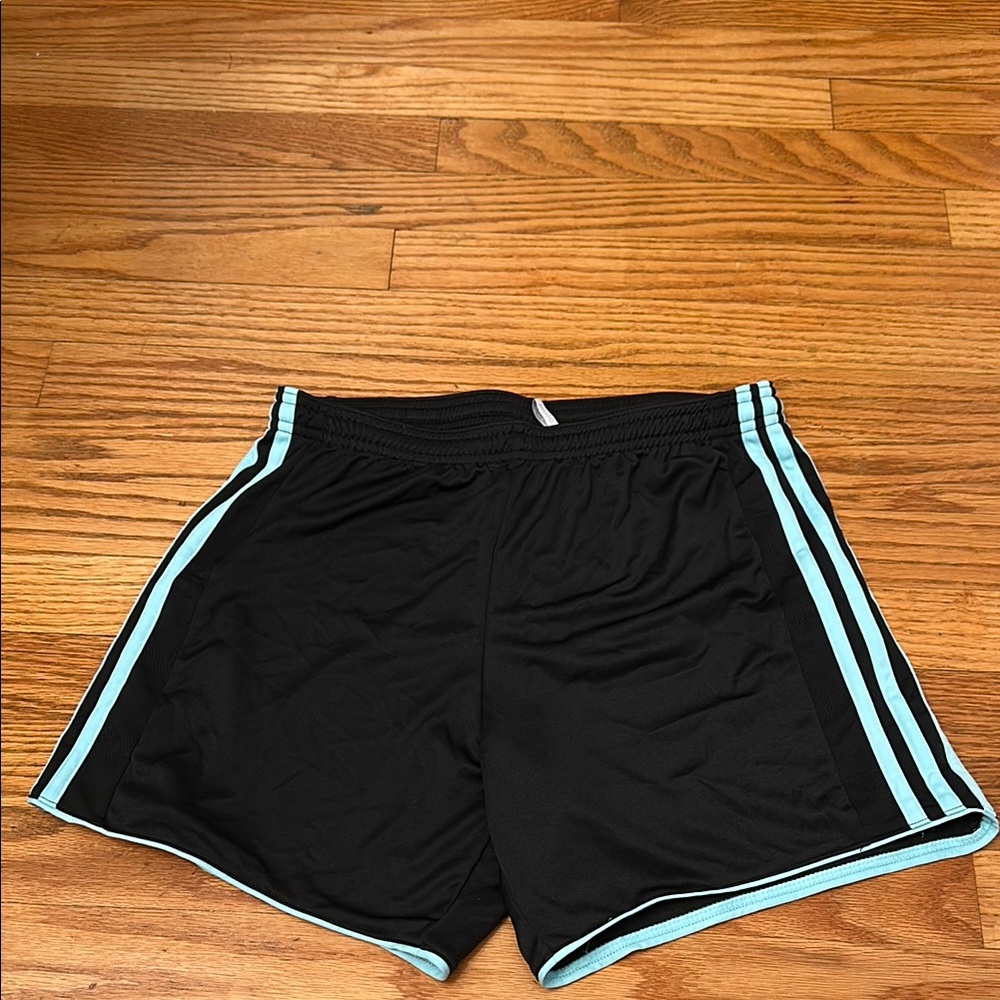 Adidas Black Athletic Shorts with Blue Stripes